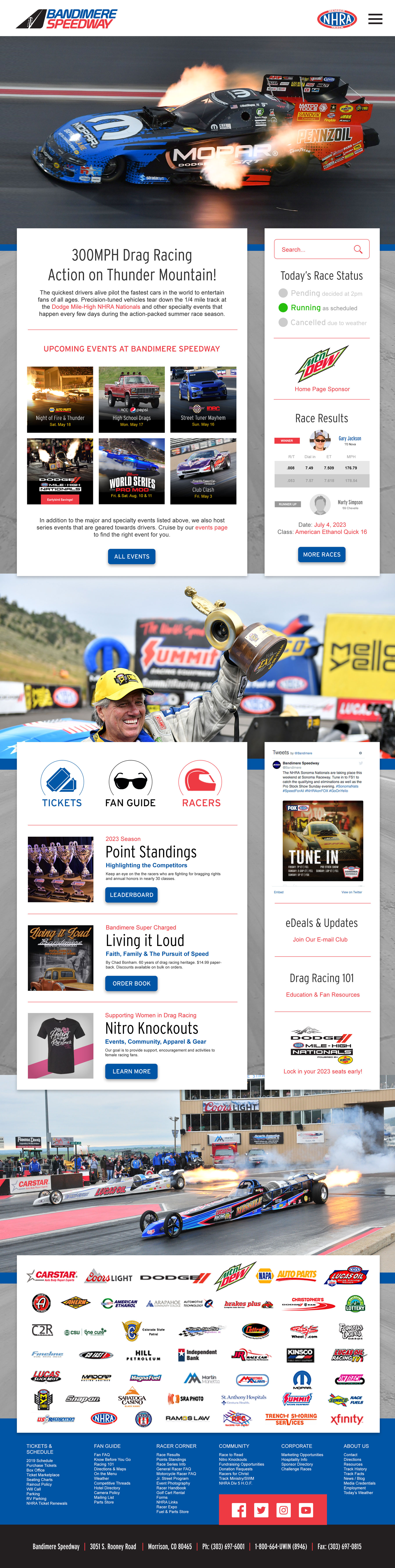Bandimere Speedway Website